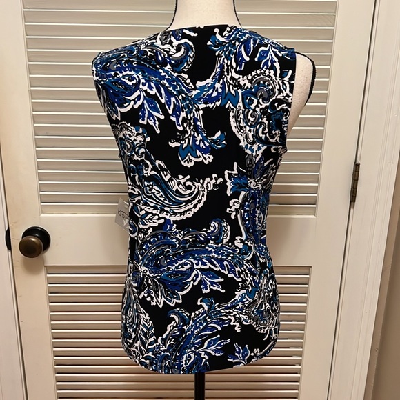 120. Kasper Printed Blouse in Sapphire Multi - Picture 9 of 13